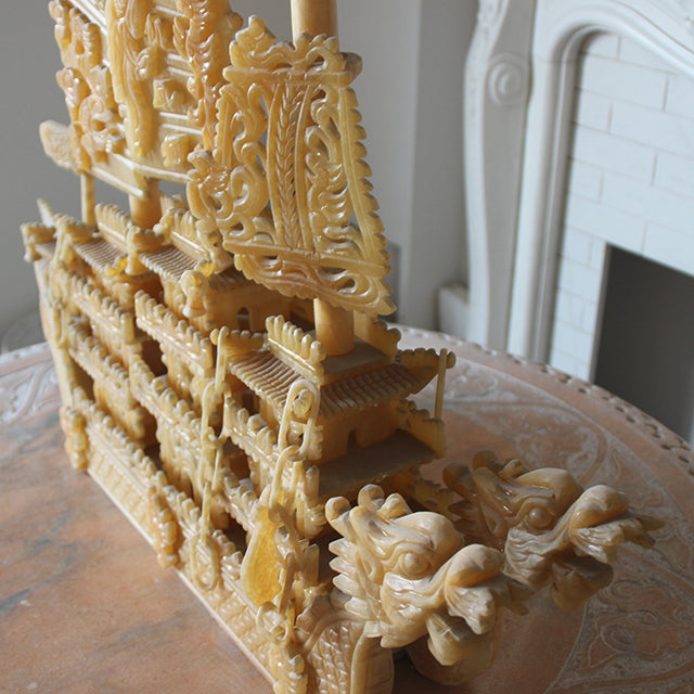 Original product photo — Hand-Carved Yellow Stone Dragon Boat Sculpture — reference 22957 — additional view 2