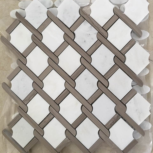 Original product photo — Brown and White Basketweave Natural Marble Mosaic — reference 23028 — view 1