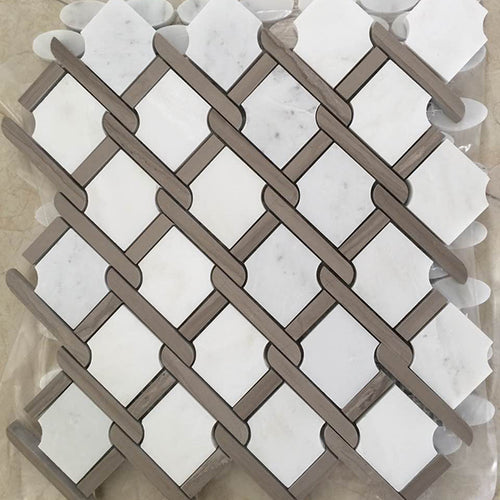 Original product photo — Brown and White Basketweave Natural Marble Mosaic — reference 23028 — view 1