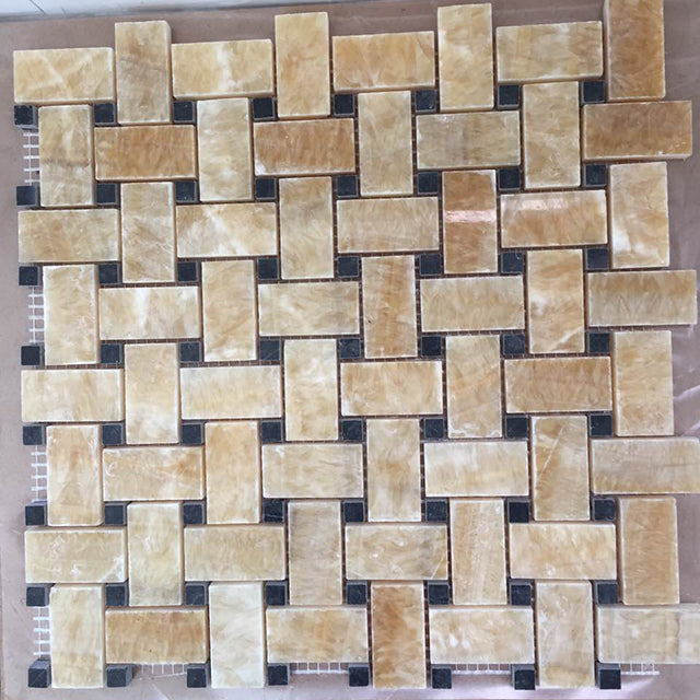 Original product photo — Golden Brown Interlocking Natural Marble Mosaic — reference 23032 — view 1