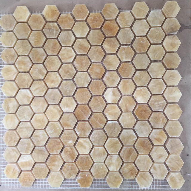 Original product photo — Golden Beige Hexagon Natural Marble Mosaic — reference 23037 — view 1