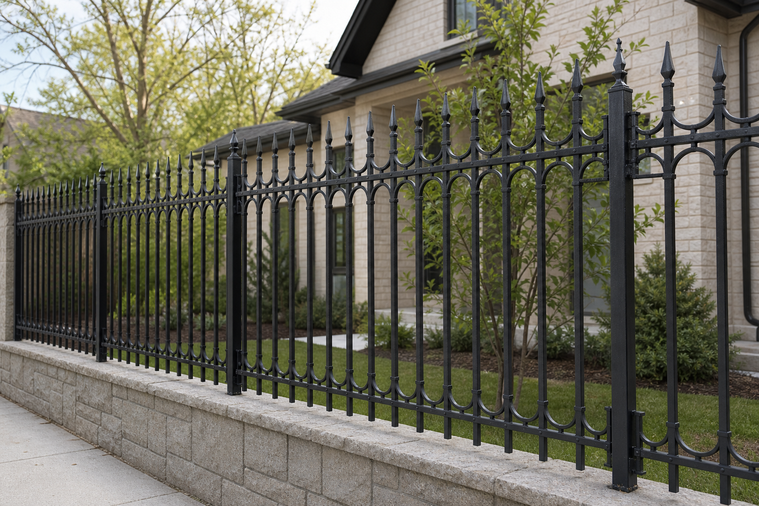 Application visualisation — Spear-Top Ornamental Steel Security Fence Panel; original product photo and approved sample control