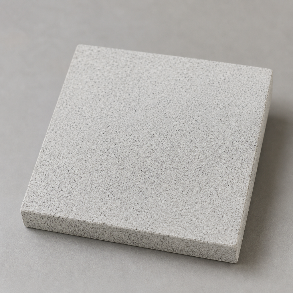 Application visualisation — Bush-Hammered Sesame White Natural Granite Sample T55; original product photo and approved sample control