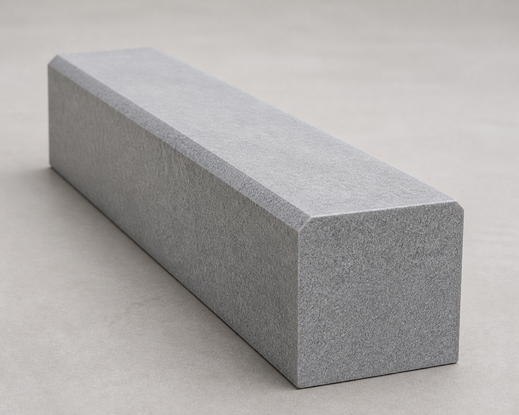 Application visualisation — Light Grey Natural Granite Chamfered Kerbstone – Ref. 22934; original product photo and approved sample control