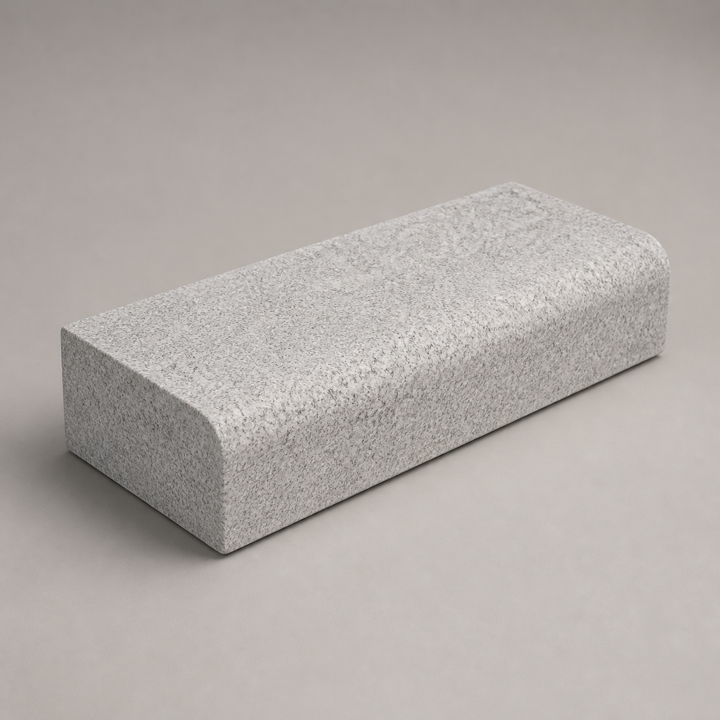Catalog visualisation — light grey natural granite bullnose kerbstone; approved drawing and sample control final profile